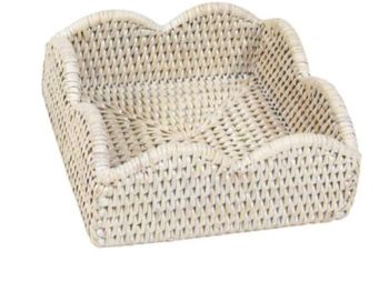 WHITE WASHED RATTAN SCALLOPED LUNCH NAPKIN HOLDER