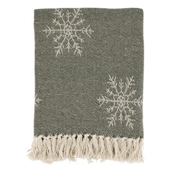 COTTON SNOWFLAKE THROW IN OLIVE