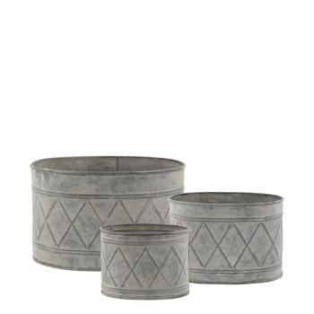 SET OF 3 OVAL ZINC PLANTERS