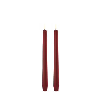 UYUNI REAL FLICKER LED TAPER CANDLE CARMINE RED 2 PACK 2.3x25cm