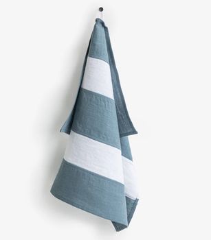 BLOCK STRIPE LINEN TEA TOWEL IN GREY BLUE