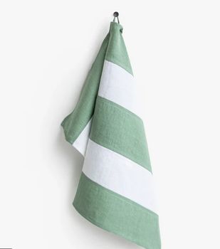 BLOCK STRIPE LINEN TEA TOWEL IN MATCHA GREEN