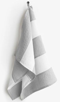 BLOCK STRIPE LINEN TEA TOWEL IN LIGHT GREY