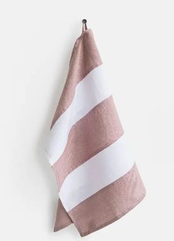 BLOCK STRIPE LINEN TEA TOWEL IN WOODROSE