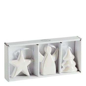 SET OF 3 WHITE CERAMIC DECOR