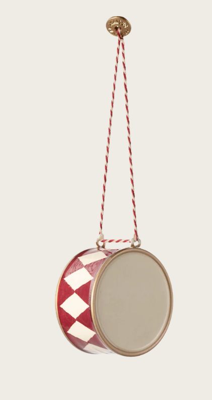 METAL DRUM ORNAMENT IN RED LARGE