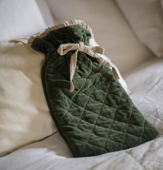 VELVET COTTON AND LINEN HOT WATER BOTTLE IN MOSS