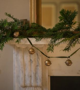 JINGLE BELL GARLAND ON A MOSS VELVET RIBBON