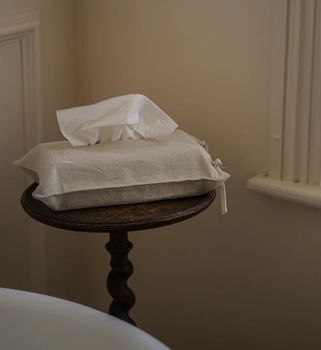 LINEN EMBROIDERED TISSUE BOX COVER AND TISSUES