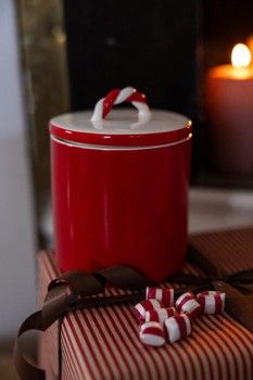 RED AND WHITE STORAGE JAR