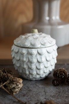 SMALL LIDDED PINECONE JAR