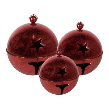 OVERSIZED SET OF 3 RED METAL BELLS