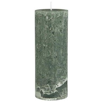RUSTIC PILLAR CANDLE H 18 x  Dia6.8cm IN MOSS GREEN