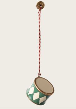 METAL DRUM ORNAMENT IN DARK GREEN SMALL