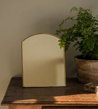 ANTIQUE BRASS STAND UP MIRROR