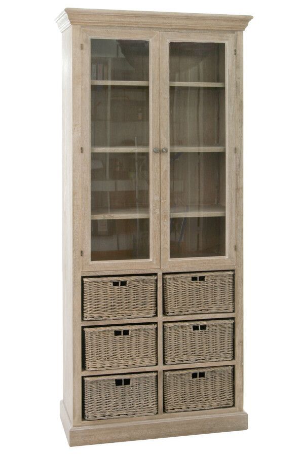 PORTICO 2 GLASS DOOR CABINET WITH 6 BASKETS - GREY WASHED