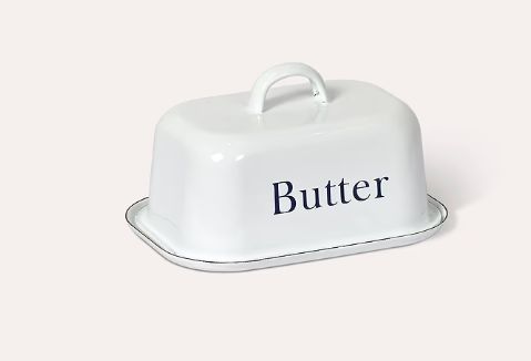 ENAMEL BUTTER DISH WITH LID IN WHITE