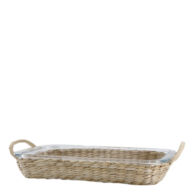 GLASS BAKING DISH INSIDE WICKER COVER