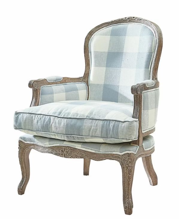 FERMOYLE BLUE AND WHITE CHECK OAK FRAME CHAIR