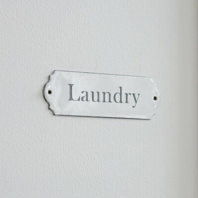 ENAMEL LAUNDRY SIGN - WHITE ENAMEL LAUNDRY SIGN - WHITE