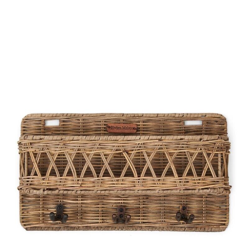 RUSTIC RATTAN KEYS AND POST HOLDER