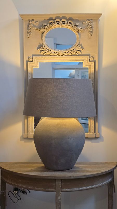 CORONZOLI GREY PLASTERED LAMP WITH LINEN SHADE
