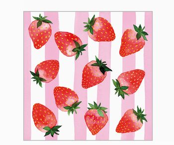 STRAWBERRY AND STRIPES COCKTAIL NAPKIN 20 PACK