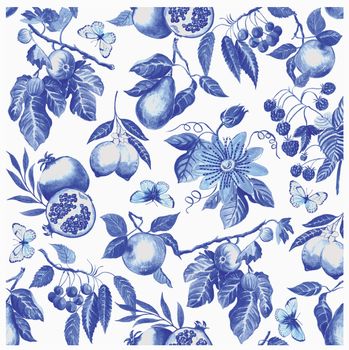 BLUE FRUIT TOILE PAPER LUNCH NAPKINS 20 PACK