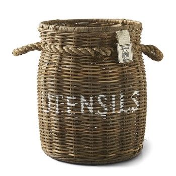 RUSTIC RATTAN UTENSIL POT