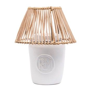WHITE CLAY CANDLE HOLDER WITH RATTAN ROOF WHITE CLAY CANDLE HOLDER WITH RATTAN ROOF