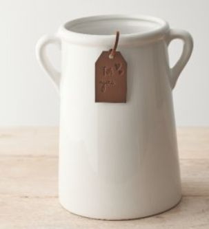 WHITE CERAMIC POT WITH TAG LARGE
