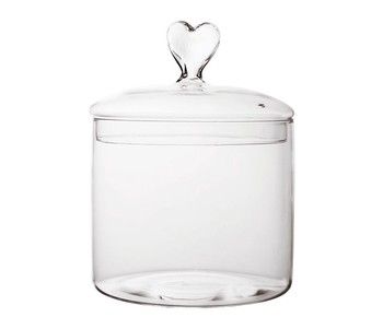 GLASS STORAGE JAR WITH A LOVE HEART LID GLASS STORAGE JAR WITH A LOVE HEART LID