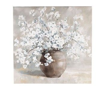 WHITE FLOWERS IN A CLAY VASE UNFRAMED CANVAS