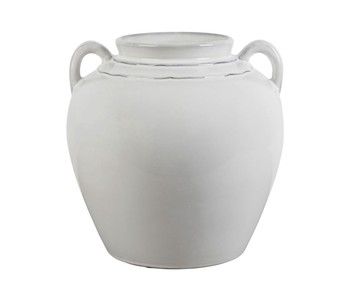 WHITE GLAZED STONEWARE VASE WITH HANDLES