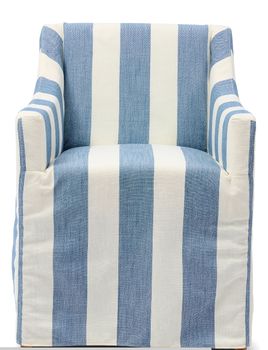 FIRENZE DINING CHAIR WITH ARMS IN BLUE BLOCK STRIPE ON CASTORS