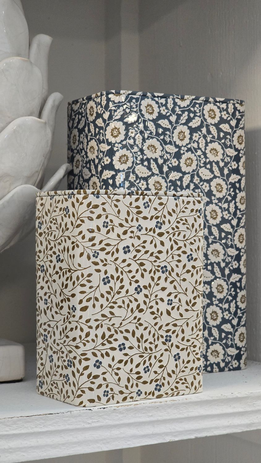 SET OF 2 METAL FLORAL TIN BOXES