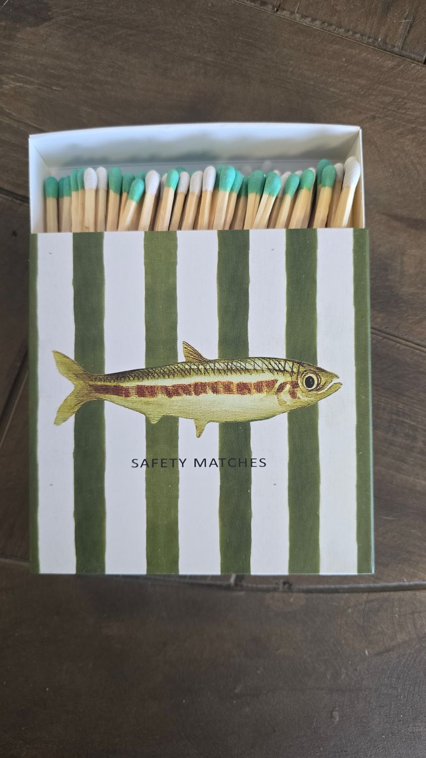 GREEN FISH AND STRIPES SAFETY MATCHES