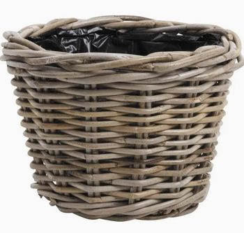 SMALL GREY WASHED RATTAN PLANTER