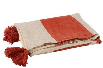 CORAL BLOCK STRIPE COTTON THROW