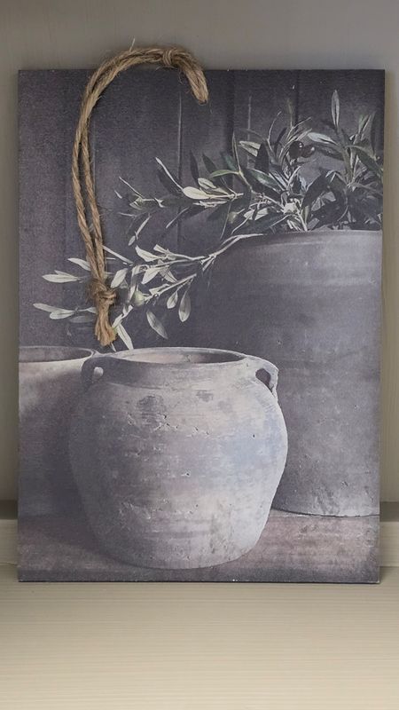OLIVE BRANCHES IN VINTAGE POTS IMAGE ON AN A5 DECOR BOARD