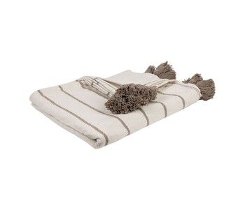 TAUPE STRIPE COTTON THROW WITH TASSELS TAUPE STRIPE COTTON THROW WITH TASSELS
