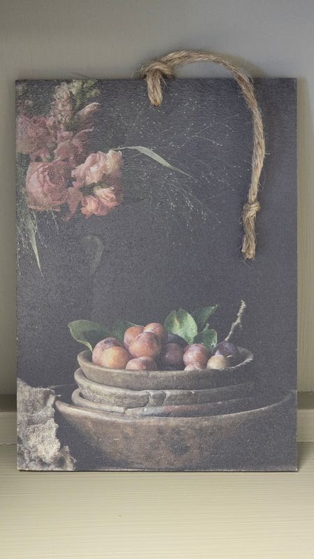 VINTAGE BOWLS OF PLUMS IMAGE ON AN A5 DECOR BOARD