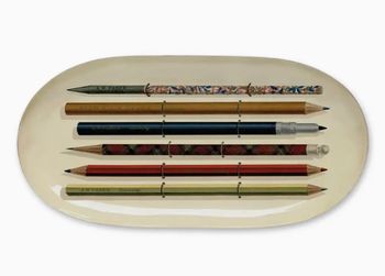 VINTAGE PENCILS ENAMEL OVAL TRAY