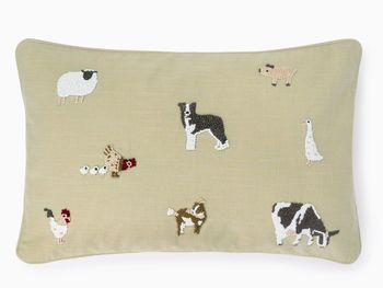 EMBROIDERED FARM FRIENDS CUSHION 35x55cm