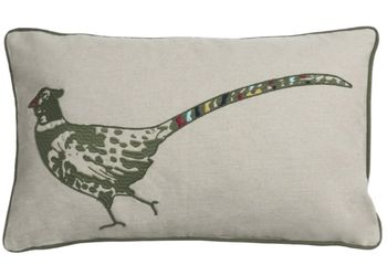 PHEASANT EMBROIDERED CUSHION 35x55cm