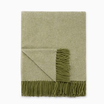 WOOL HERRINGBONE THROW IN OLIVE