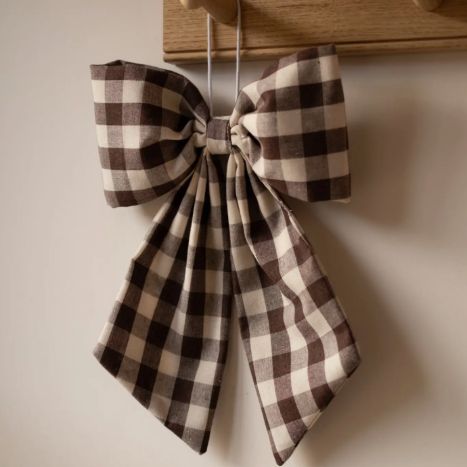 BROWN GINGHAM STRIPE HANGING BOW