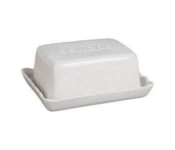 WHITE CERAMIC BUTTER DISH