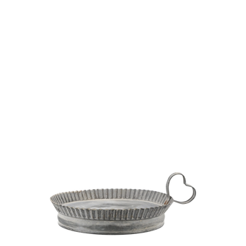 ROUND ZINC TRAY WITH HEART HANDLE