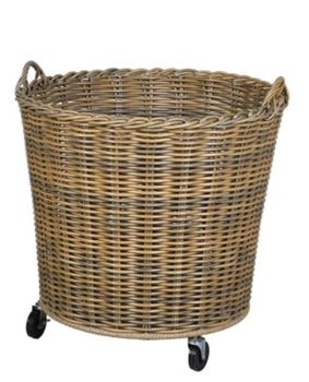 X LARGE ROUND PE RATTAN BASKET ON CASTORS